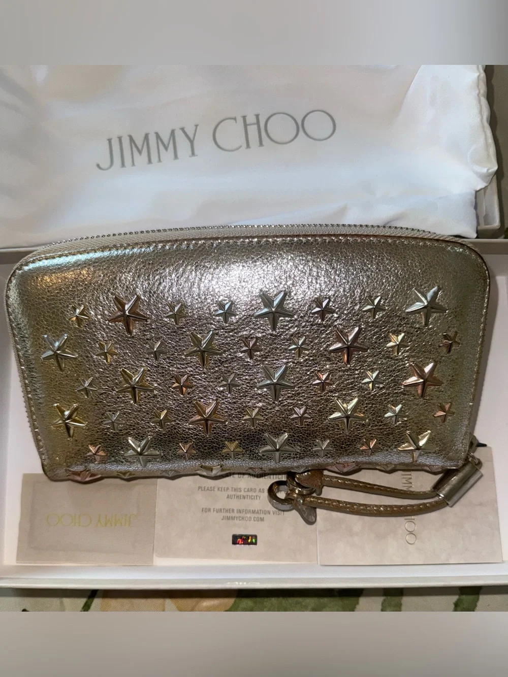Jimmy Choo Metallic Star-Embellished Wallet- gold Color / gold tone hardware